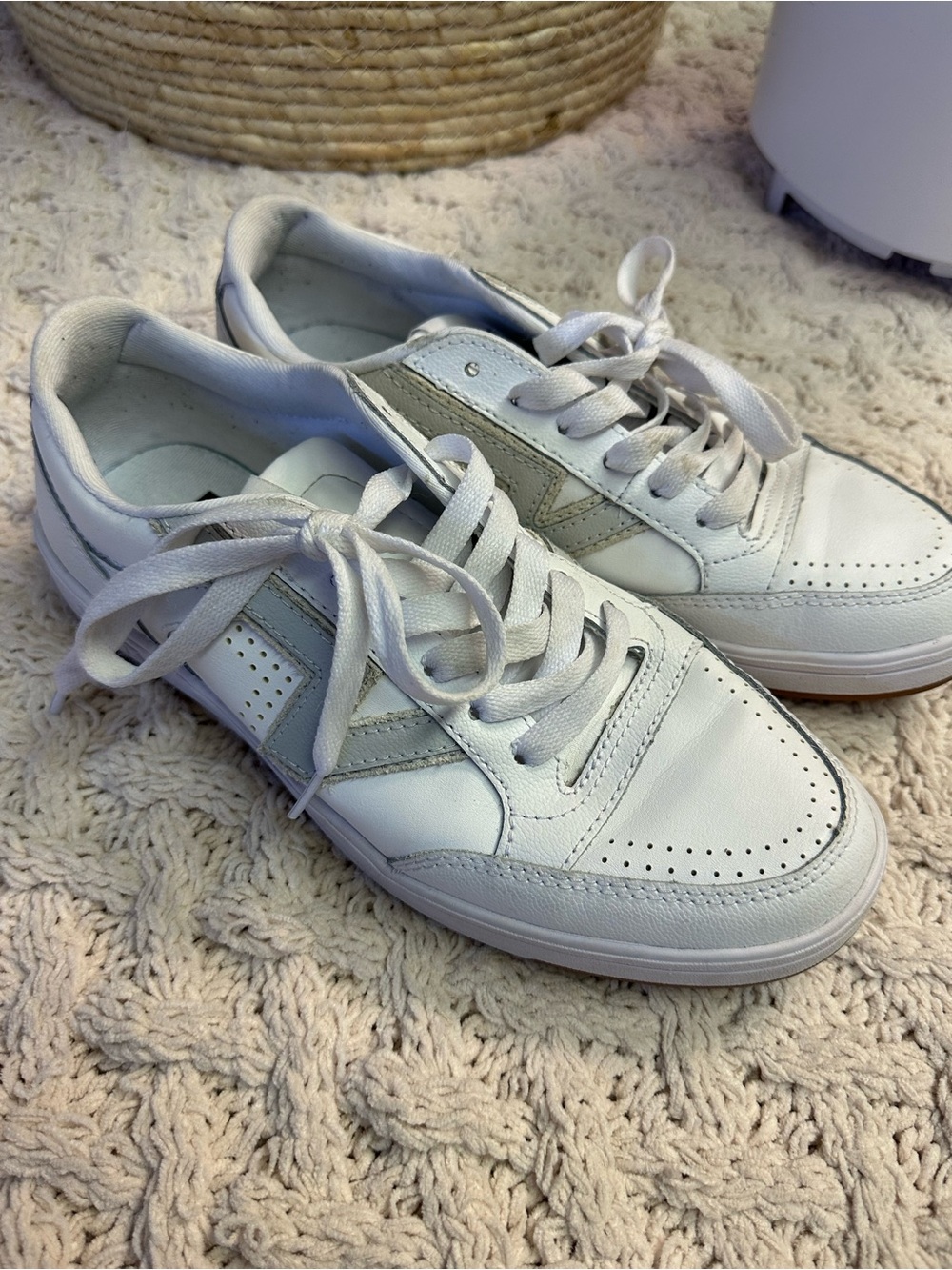 Vans White Leather Low-Top Sneakers with Light Gray Accents
